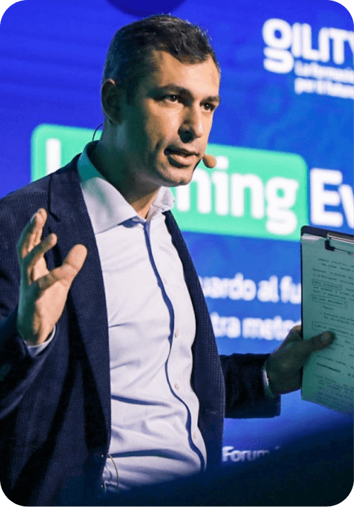 Un membro del team Gility durante uno speech