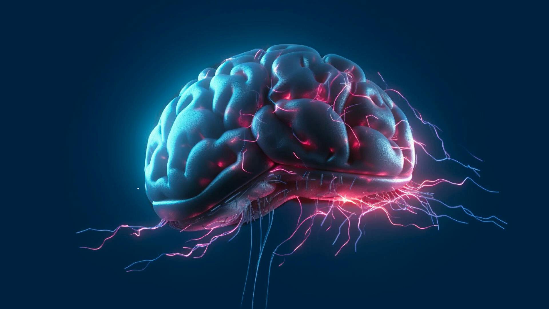 Rappresentazione artistica di un cervello con impulsi elettrici, simbolo di AI e biocomputing relative all'intelligenza organoide